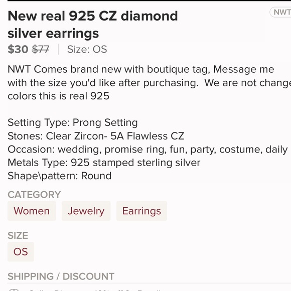 New Real 925 Cz Diamond Silver Earrings - Picture 4 of 5